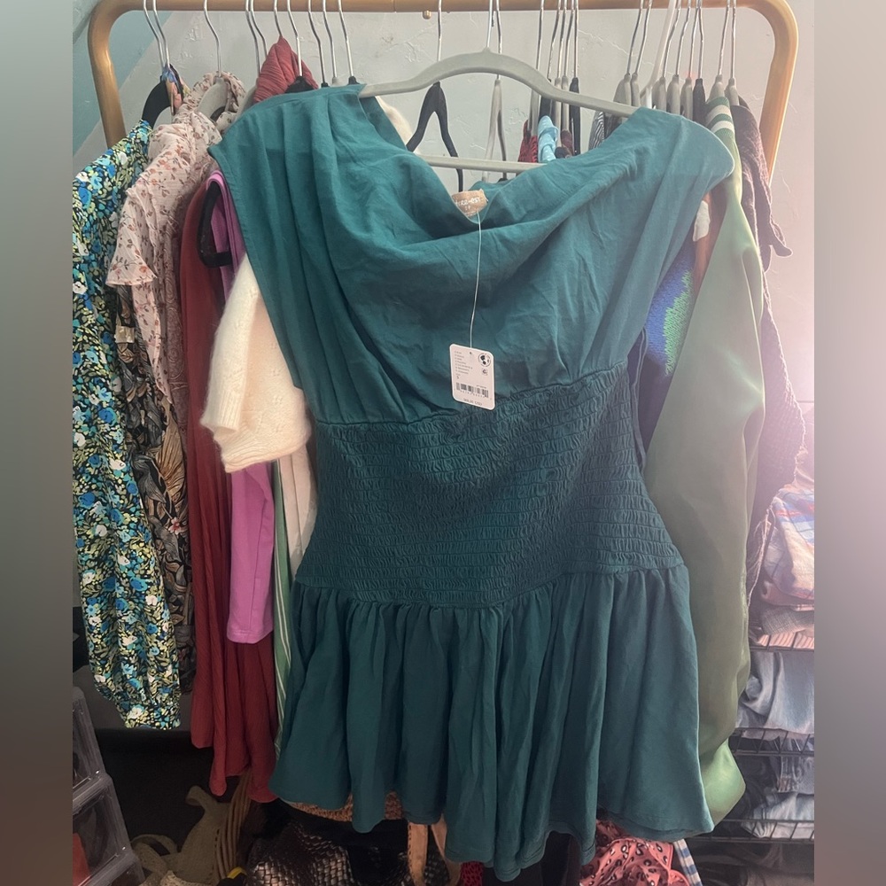 Free People One-Shoulder Teal Mini Dress - Picture 3 of 3